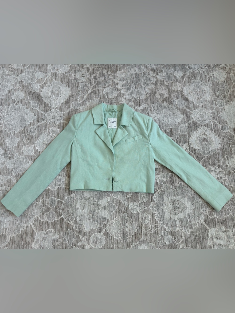 Abercrombie & Fitch NWOT Sage Mint Green Cotton Linen Blend Cropped Blazer (XS) - Picture 2 of 6